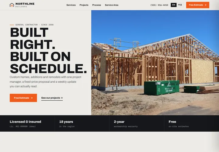 Northline Builders demo website