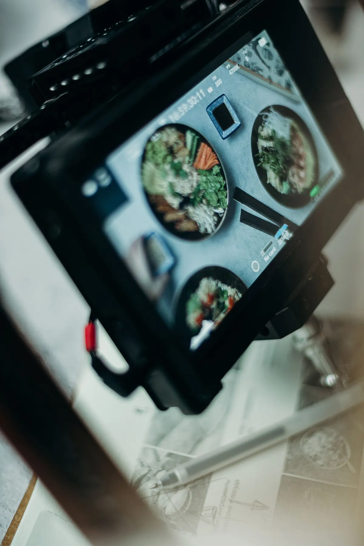 Ramen bowls being photographed