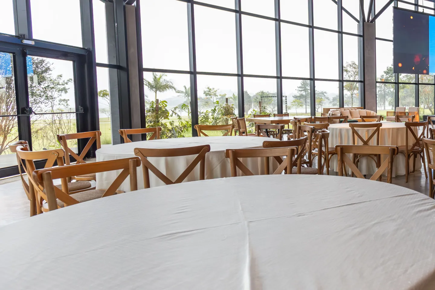 Empty restaurant dining room in daylight
