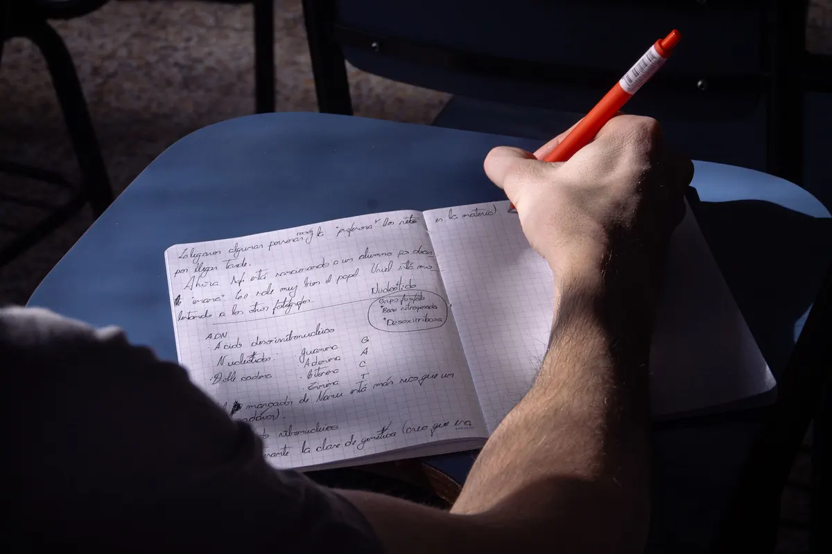 Handwritten notes in a notebook