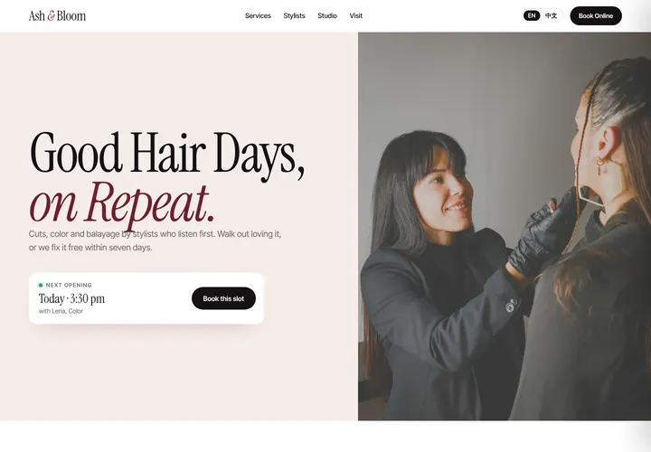Ash & Bloom Hair Studio concept website