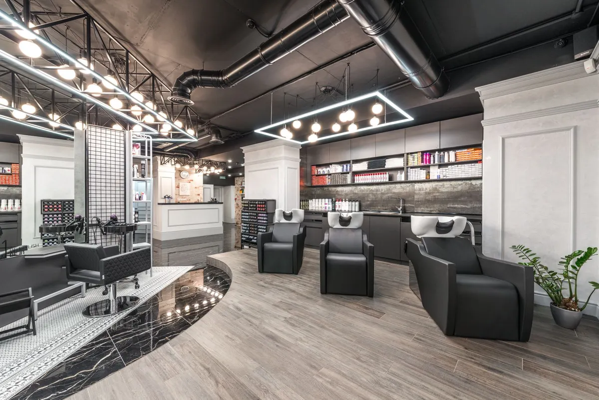 Bright hair salon with styling chairs
